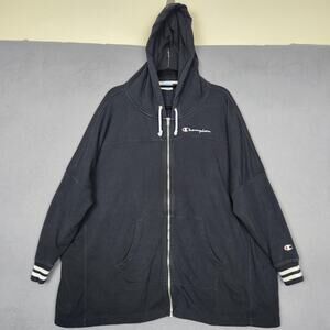 Champion Hoodie Womens S/M Black Yarn Dye Full Zip Poncho Oversized Stripe Back